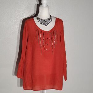 EMMA K TUNIC RED 3/4 SLEEVE RAYON/POLYESTER SIZE 2X